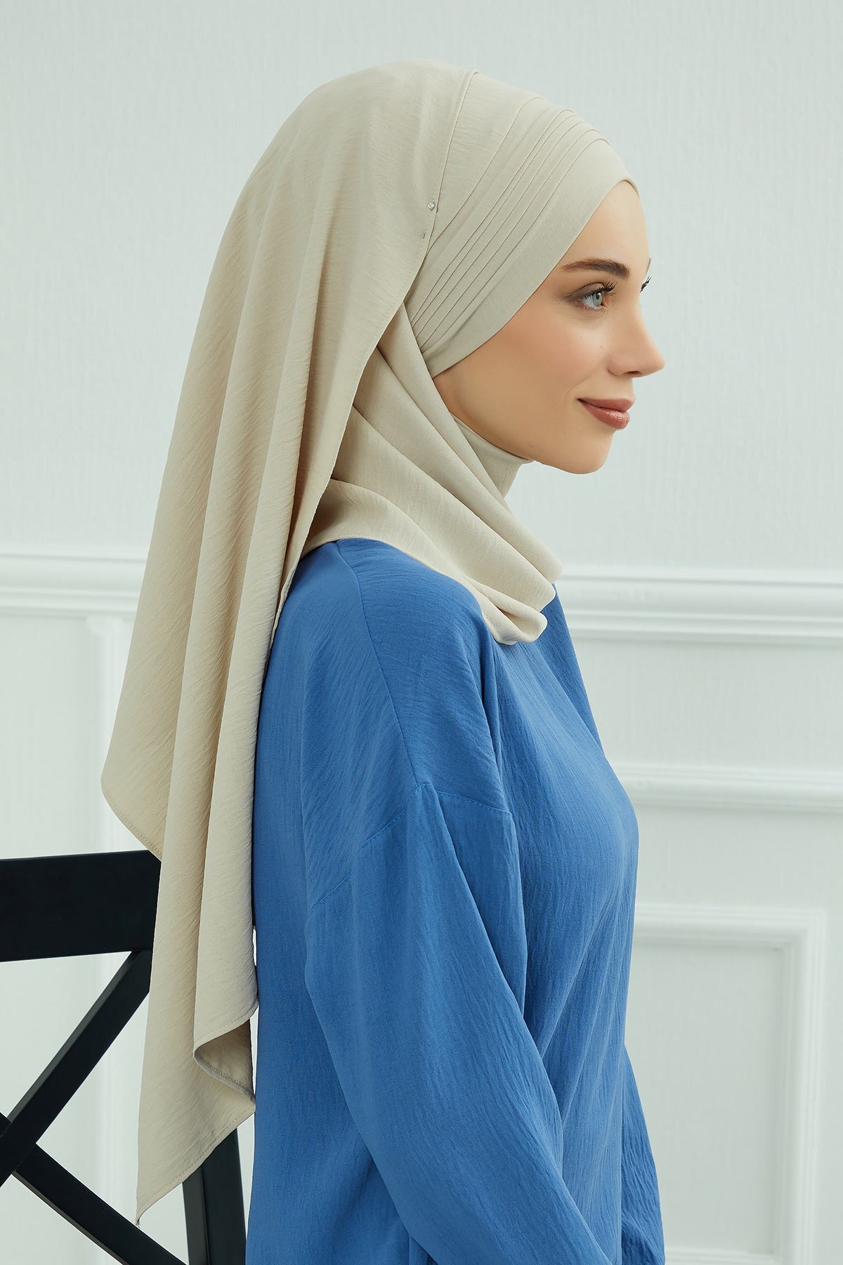 Luxury Instant Pleated Shawl Hijab for Women, Modest Wear Lightweight Aerobin Scarf, Practical Pleated Headscarf for Work, Travel & Events,CPS-90 Beige