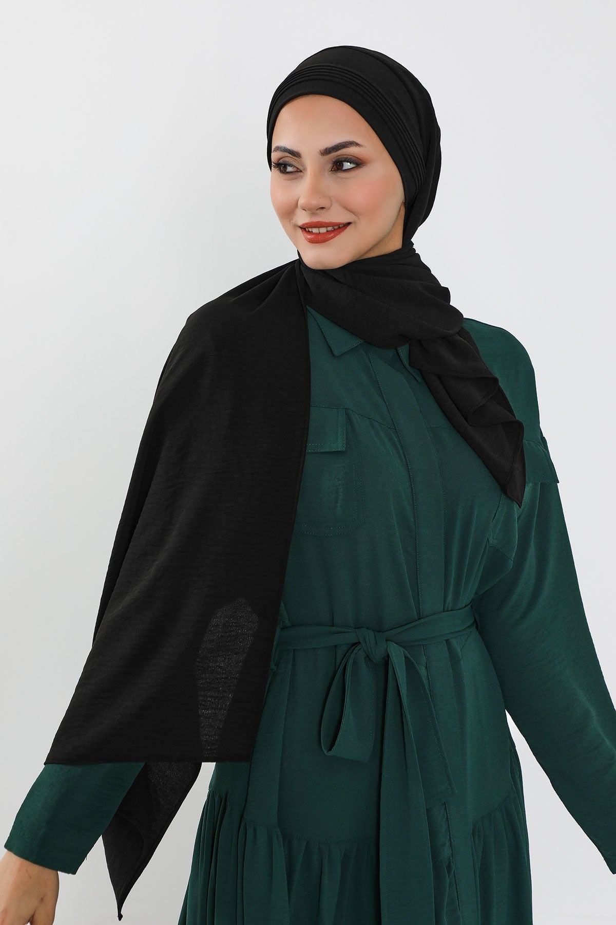 Luxury Instant Pleated Shawl Hijab for Women, Modest Wear Lightweight Aerobin Scarf, Practical Pleated Headscarf for Work, Travel & Events,CPS-90 Black