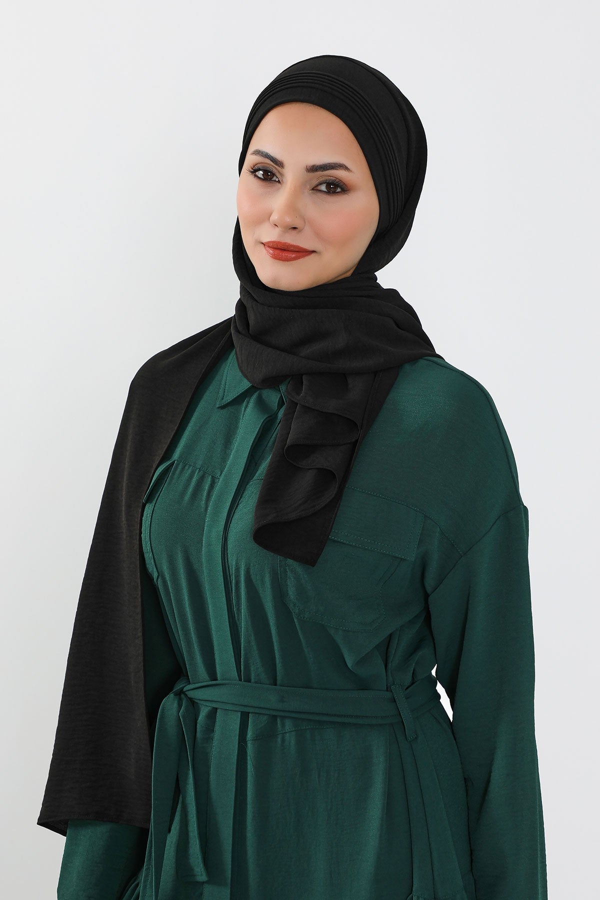 Luxury Instant Pleated Shawl Hijab for Women, Modest Wear Lightweight Aerobin Scarf, Practical Pleated Headscarf for Work, Travel & Events,CPS-90 Black