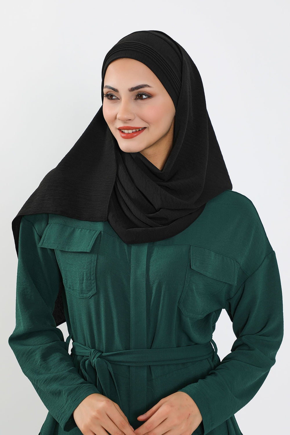 Luxury Instant Pleated Shawl Hijab for Women, Modest Wear Lightweight Aerobin Scarf, Practical Pleated Headscarf for Work, Travel & Events,CPS-90 Black