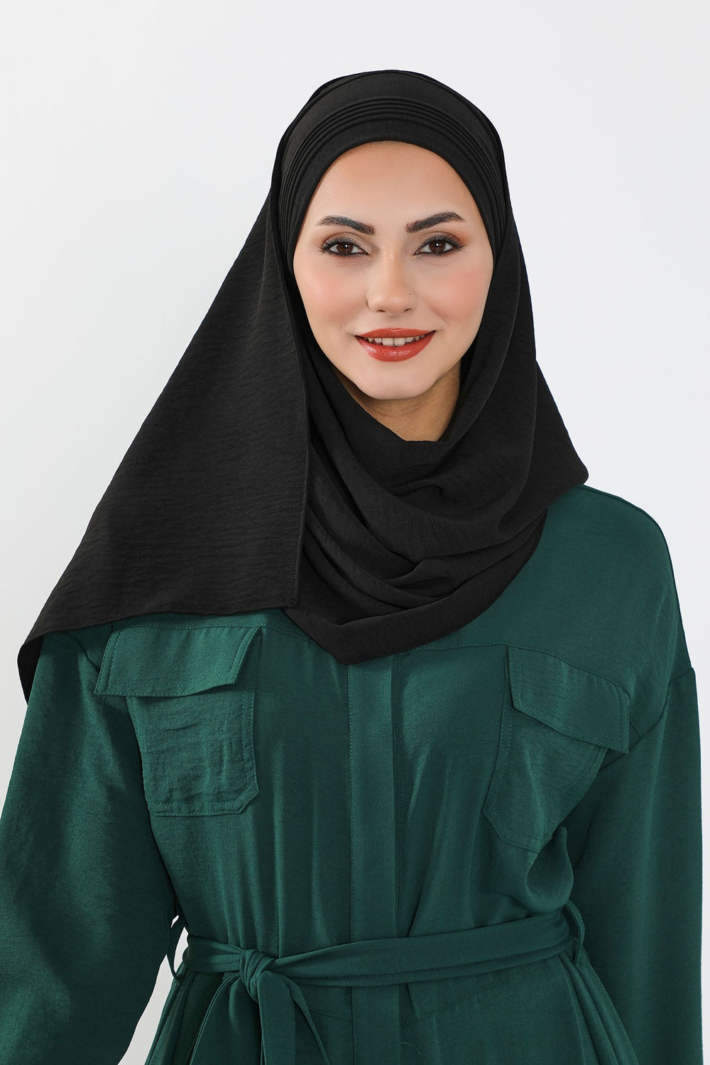 Luxury Instant Pleated Shawl Hijab for Women, Modest Wear Lightweight Aerobin Scarf, Practical Pleated Headscarf for Work, Travel & Events,CPS-90 Black