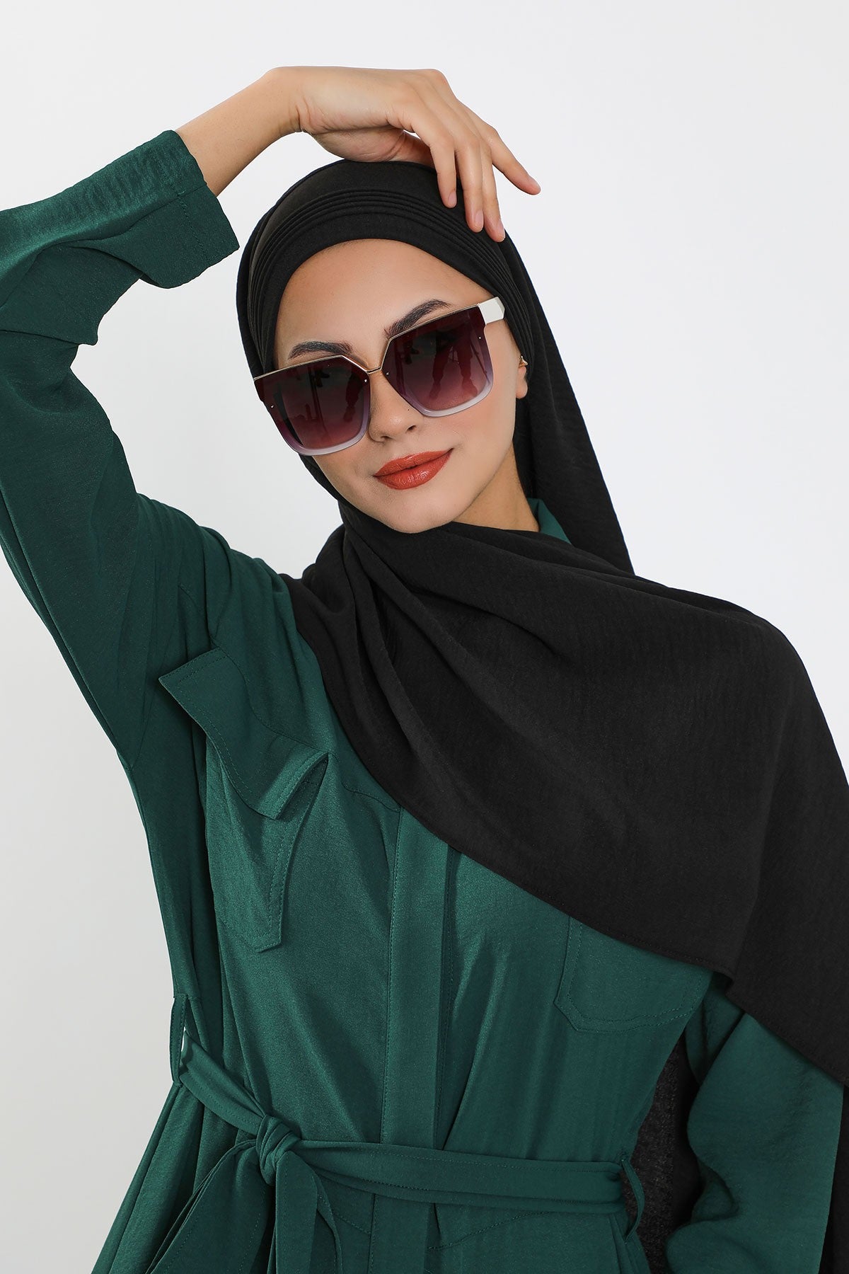Luxury Instant Pleated Shawl Hijab for Women, Modest Wear Lightweight Aerobin Scarf, Practical Pleated Headscarf for Work, Travel & Events,CPS-90 Black