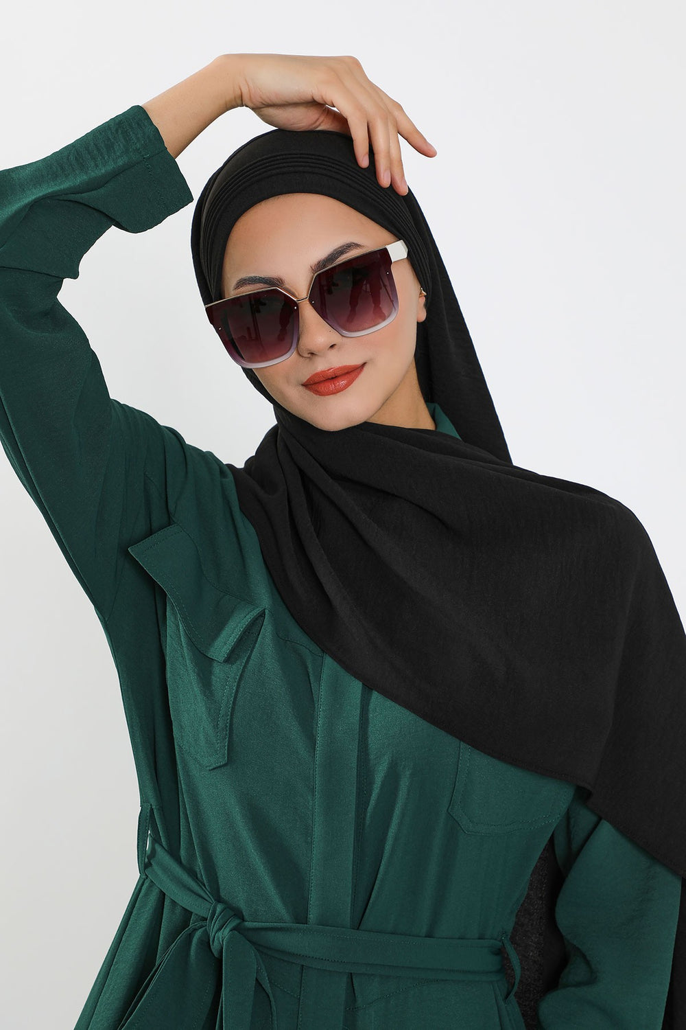 Luxury Instant Pleated Shawl Hijab for Women, Modest Wear Lightweight Aerobin Scarf, Practical Pleated Headscarf for Work, Travel & Events,CPS-90 Black