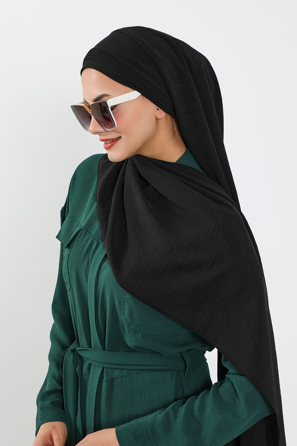 Luxury Instant Pleated Shawl Hijab for Women, Modest Wear Lightweight Aerobin Scarf, Practical Pleated Headscarf for Work, Travel & Events,CPS-90 Black