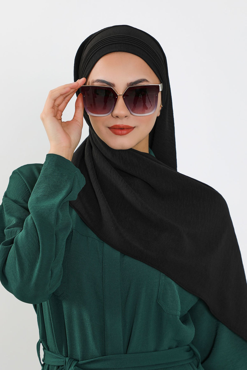 Luxury Instant Pleated Shawl Hijab for Women, Modest Wear Lightweight Aerobin Scarf, Practical Pleated Headscarf for Work, Travel & Events,CPS-90 Black