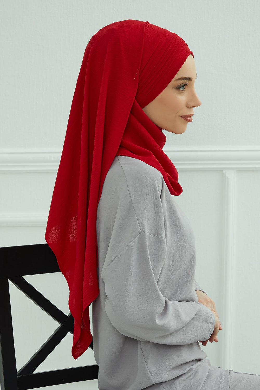 Luxury Instant Pleated Shawl Hijab for Women, Modest Wear Lightweight Aerobin Scarf, Practical Pleated Headscarf for Work, Travel & Events,CPS-90 Red