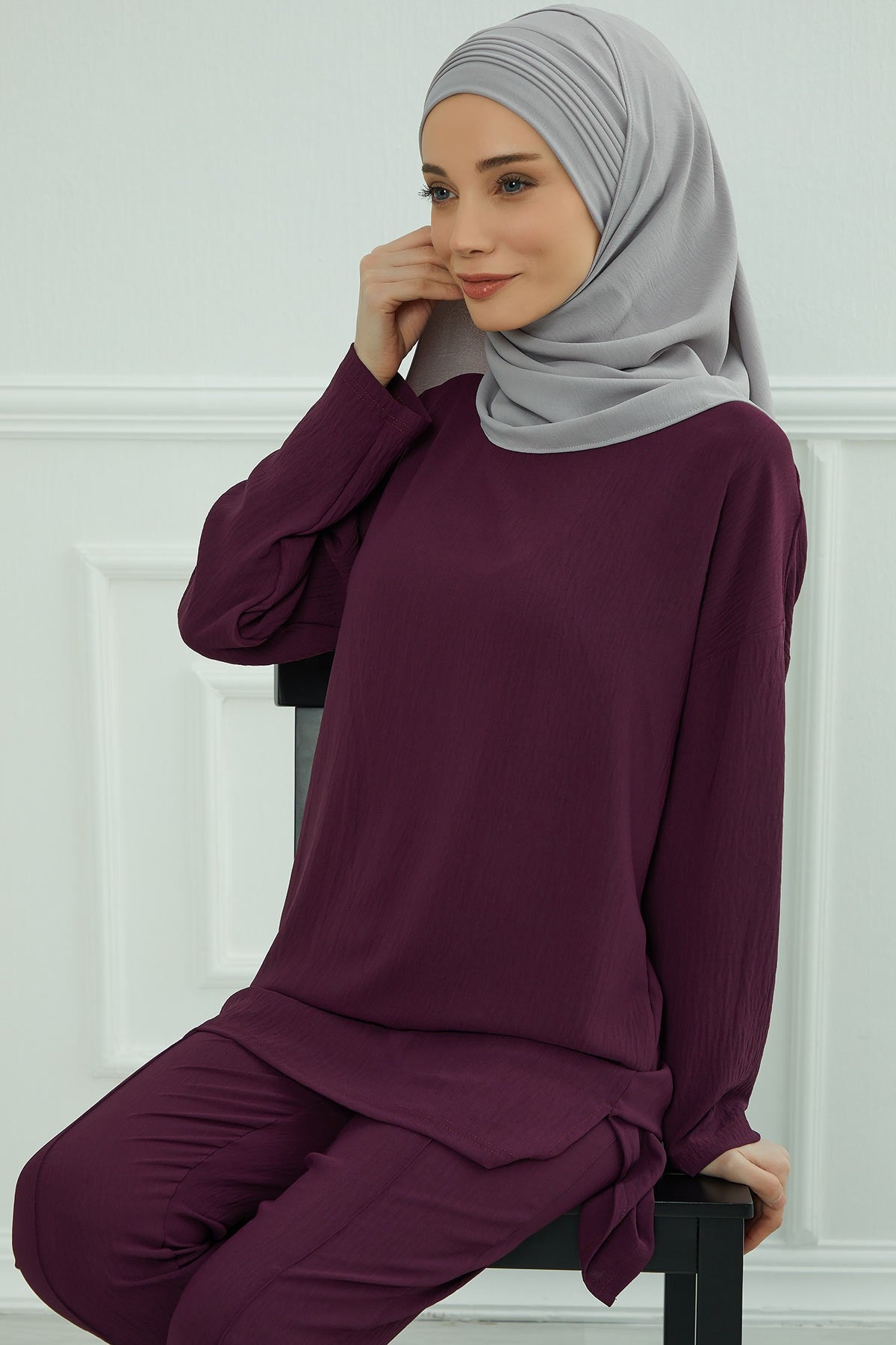 Luxury Instant Pleated Shawl Hijab for Women, Modest Wear Lightweight Aerobin Scarf, Practical Pleated Headscarf for Work, Travel & Events,CPS-90 Grey