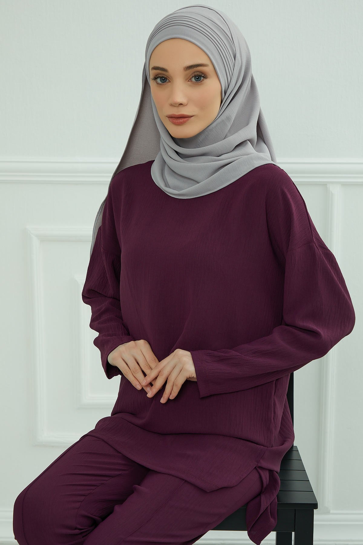Luxury Instant Pleated Shawl Hijab for Women, Modest Wear Lightweight Aerobin Scarf, Practical Pleated Headscarf for Work, Travel & Events,CPS-90 Grey