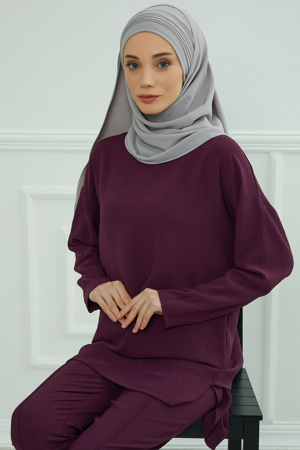 Luxury Instant Pleated Shawl Hijab for Women, Modest Wear Lightweight Aerobin Scarf, Practical Pleated Headscarf for Work, Travel & Events,CPS-90 Grey