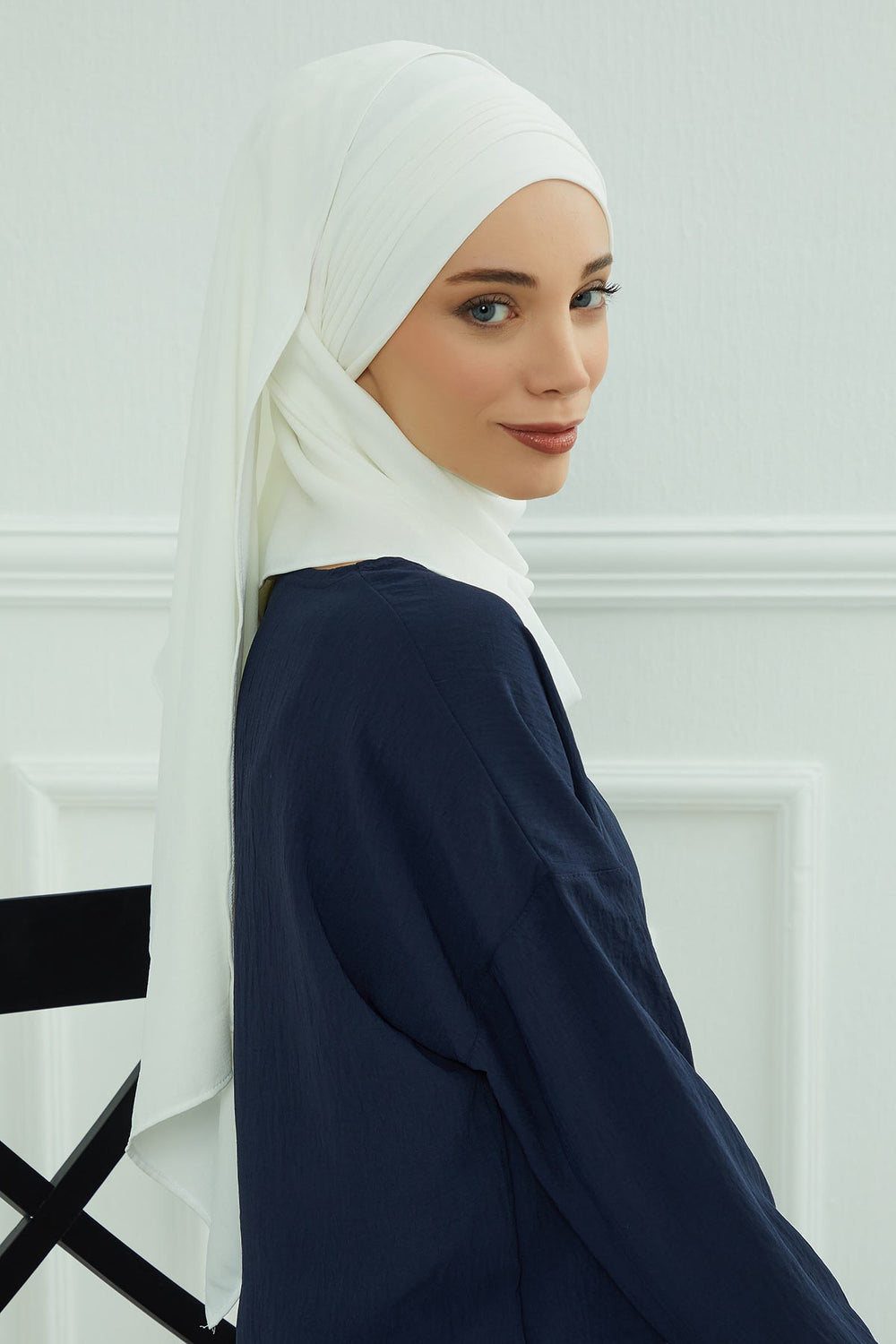 Luxury Instant Pleated Shawl Hijab for Women, Modest Wear Lightweight Aerobin Scarf, Practical Pleated Headscarf for Work, Travel & Events,CPS-90 White