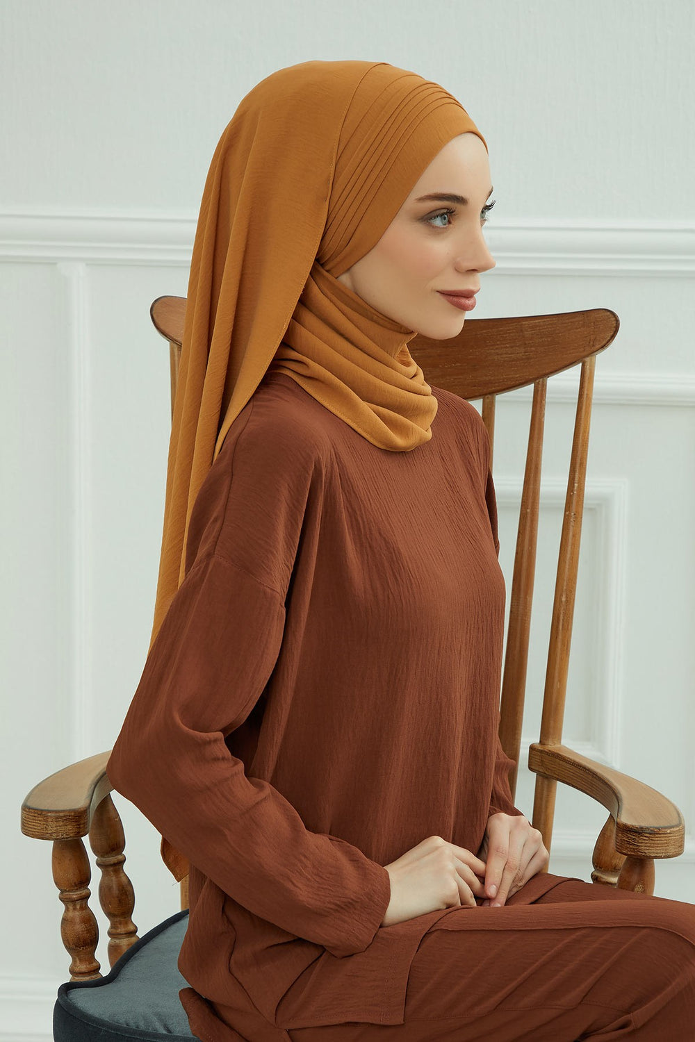 Luxury Instant Pleated Shawl Hijab for Women, Modest Wear Lightweight Aerobin Scarf, Practical Pleated Headscarf for Work, Travel & Events,CPS-90 Tawny Brown