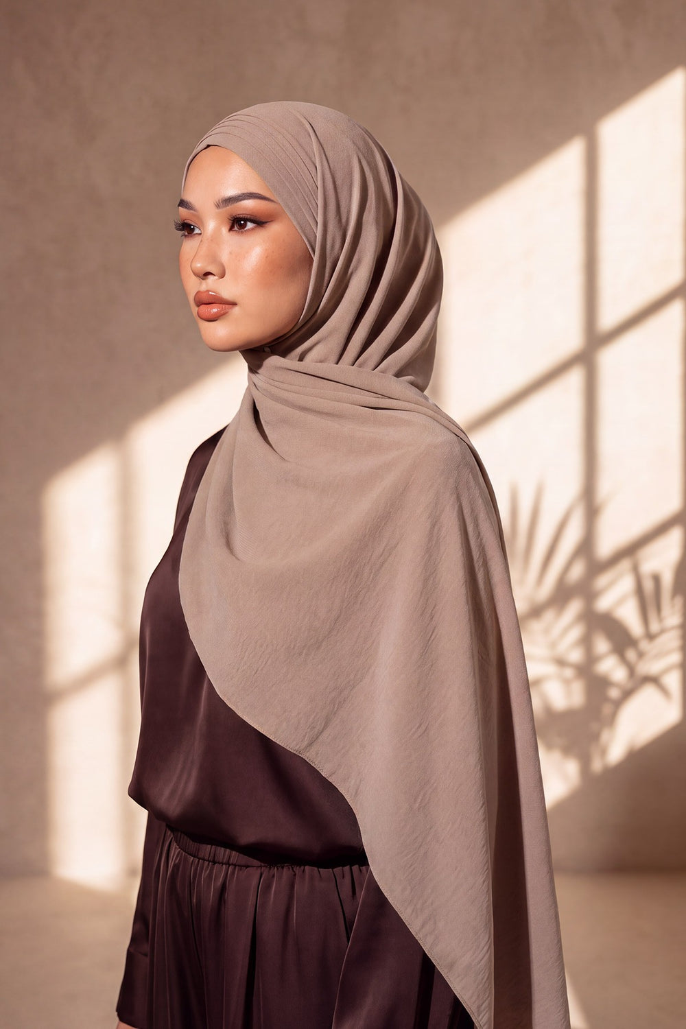 Luxury Instant Pleated Shawl Hijab for Women, Modest Wear Lightweight Aerobin Scarf, Practical Pleated Headscarf for Work, Travel & Events,CPS-90 Mink