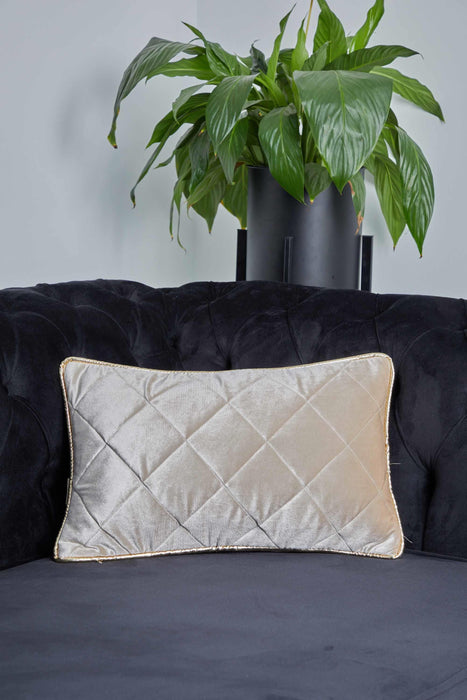 Luxury Quilted Velvet Pillow Cover with Gold Stripe Edges, 12x20 Inches Rectangle Throw Pillow Cover, Housewarming Pillow Cover Gift,K-317