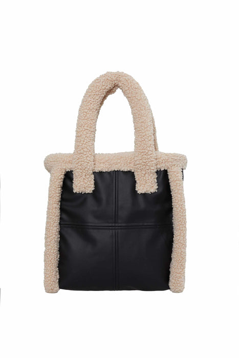 Magnetic Closure Teddy Fabric Shoulder Bag Handmade Daily Bag Handbag Tote Bag with Leather for Women,CK-40