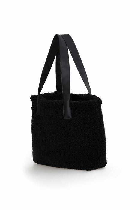 Magnetic Closure Teddy Fabric Shoulder Bag Handmade Daily Bag Handbag with Leather Strap for Women,CK-38