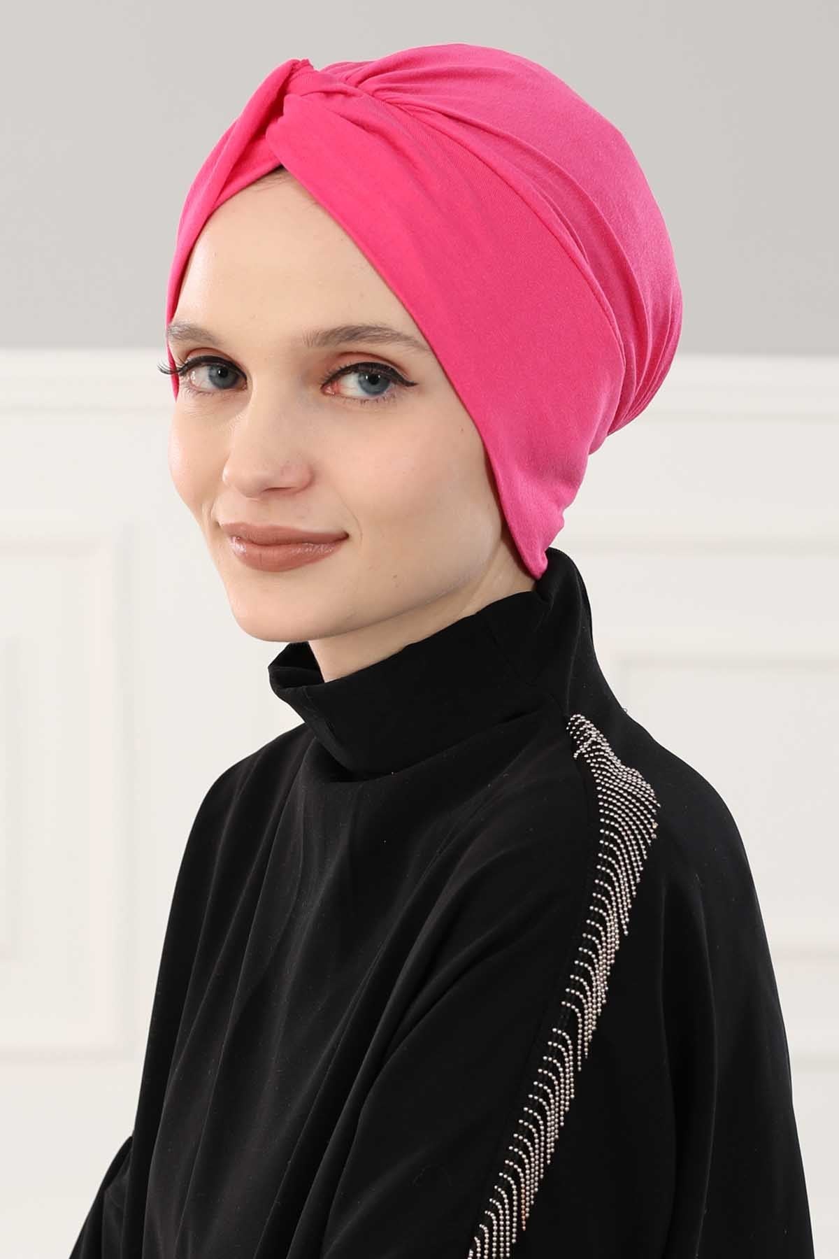 Maharajah Instant Turban Hijab for Women Headwrap Lightweight Headscarf Modest Headwear, Plain Stylish Bonnet Cap for Women,B-4 Fuchsia