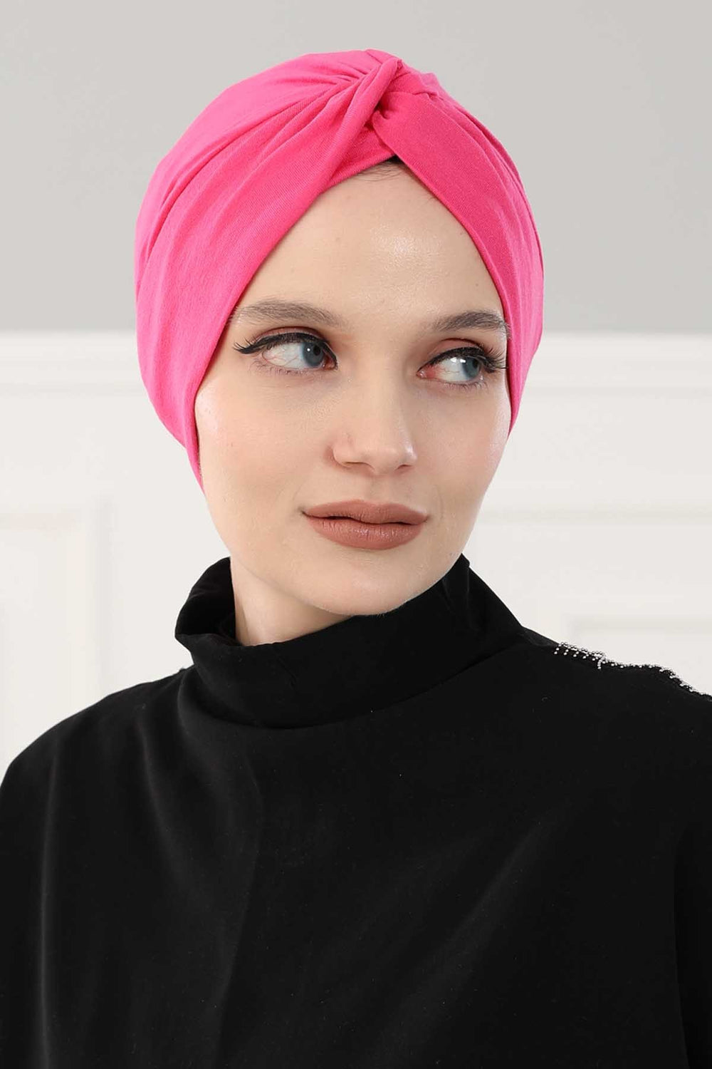 Maharajah Instant Turban Hijab for Women Headwrap Lightweight Headscarf Modest Headwear, Plain Stylish Bonnet Cap for Women,B-4 Fuchsia