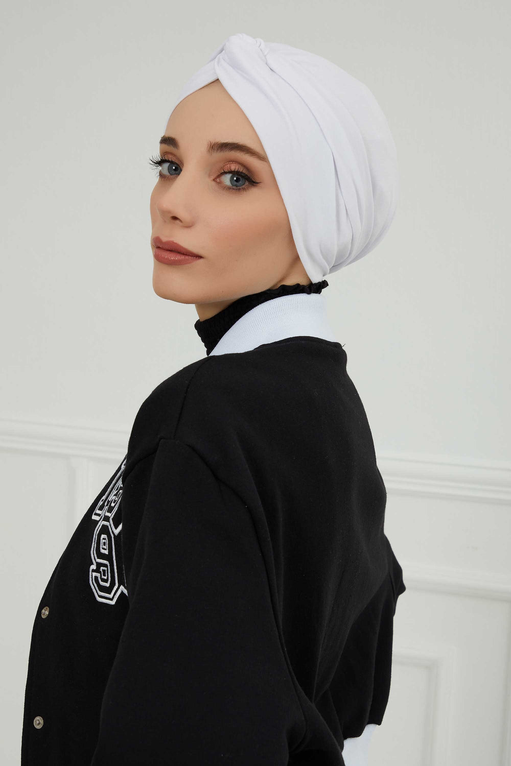 Maharajah Instant Turban Hijab for Women Headwrap Lightweight Headscarf Modest Headwear, Plain Stylish Bonnet Cap for Women,B-4 White