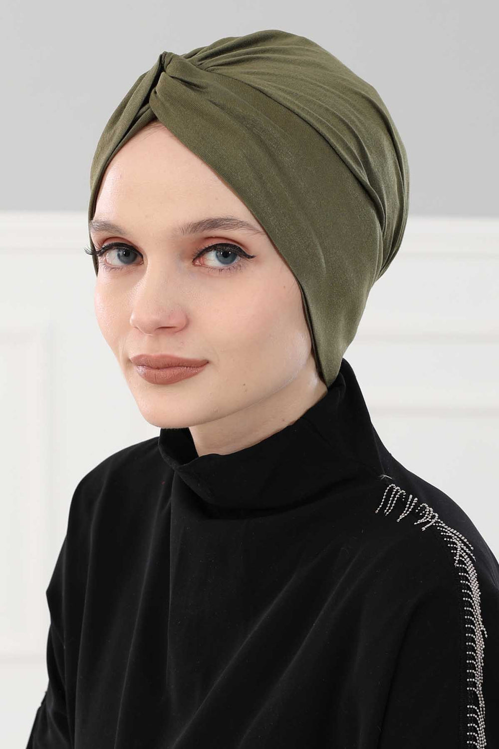 Maharajah Instant Turban Hijab for Women Headwrap Lightweight Headscarf Modest Headwear, Plain Stylish Bonnet Cap for Women,B-4 Army Green