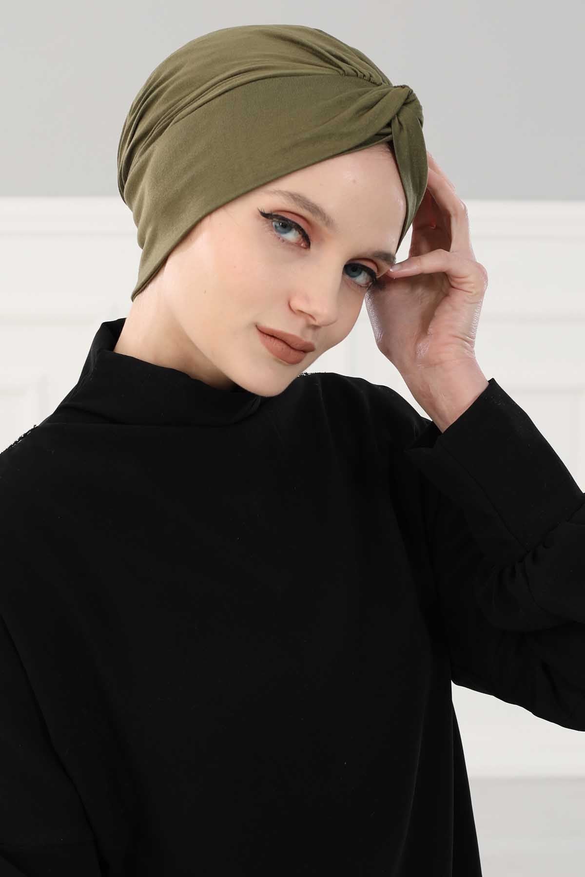 Maharajah Instant Turban Hijab for Women Headwrap Lightweight Headscarf Modest Headwear, Plain Stylish Bonnet Cap for Women,B-4 Army Green