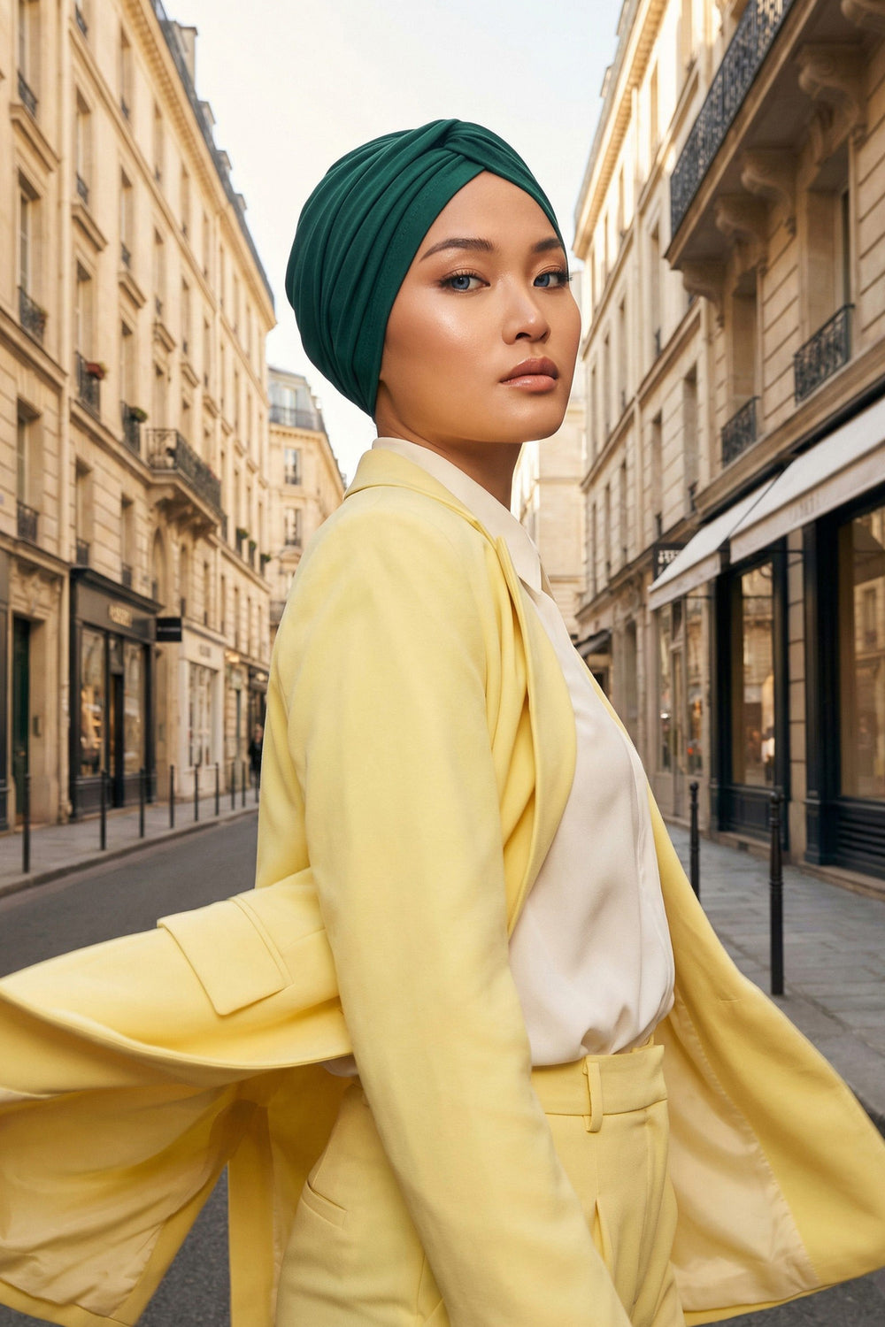 Maharajah Instant Turban Hijab for Women Headwrap Lightweight Headscarf Modest Headwear, Plain Stylish Bonnet Cap for Women,B-4 Green