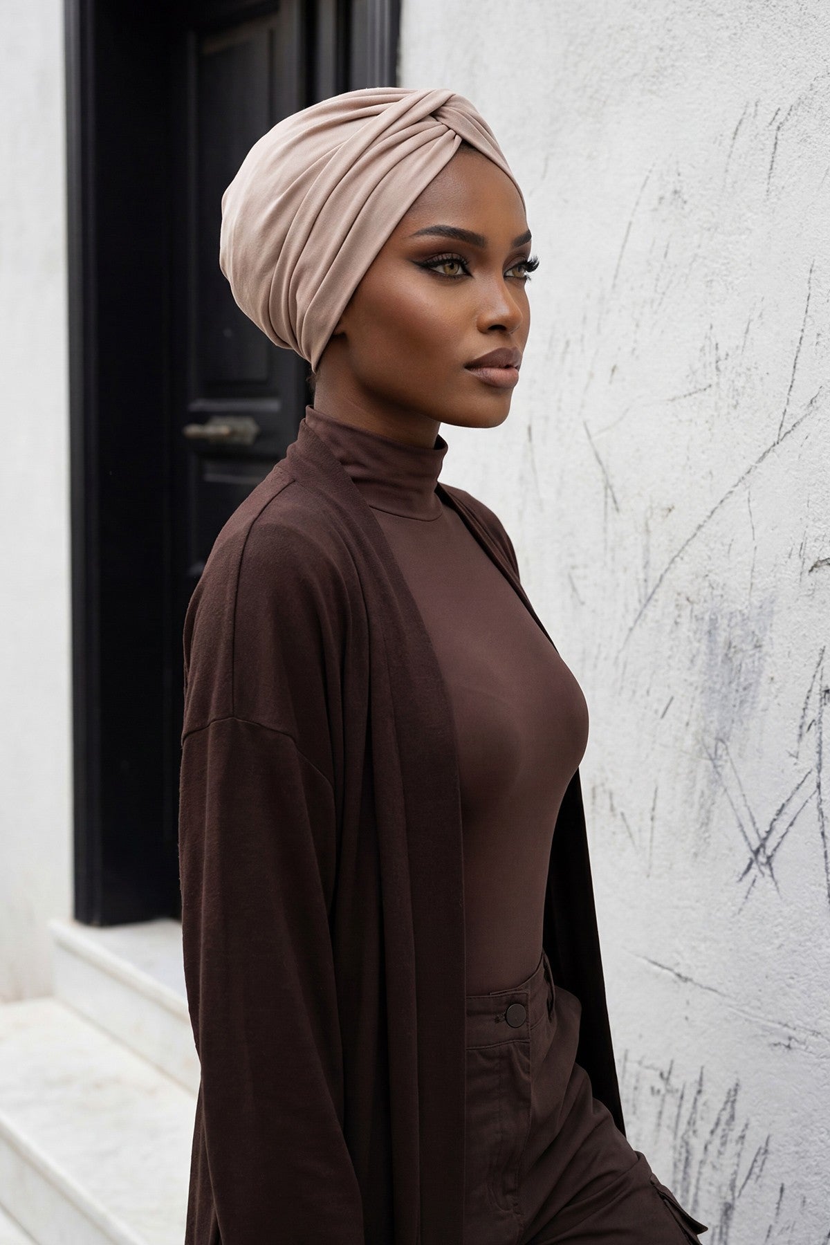 Maharajah Instant Turban Hijab for Women Headwrap Lightweight Headscarf Modest Headwear, Plain Stylish Bonnet Cap for Women,B-4 Mink