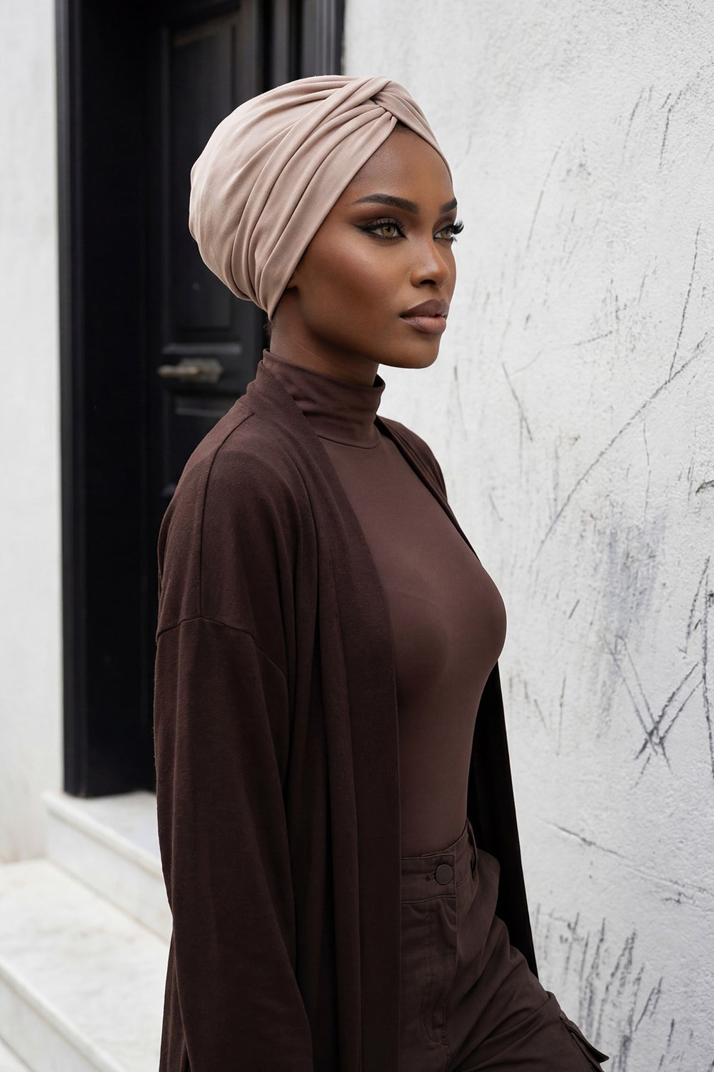 Maharajah Instant Turban Hijab for Women Headwrap Lightweight Headscarf Modest Headwear, Plain Stylish Bonnet Cap for Women,B-4 Mink