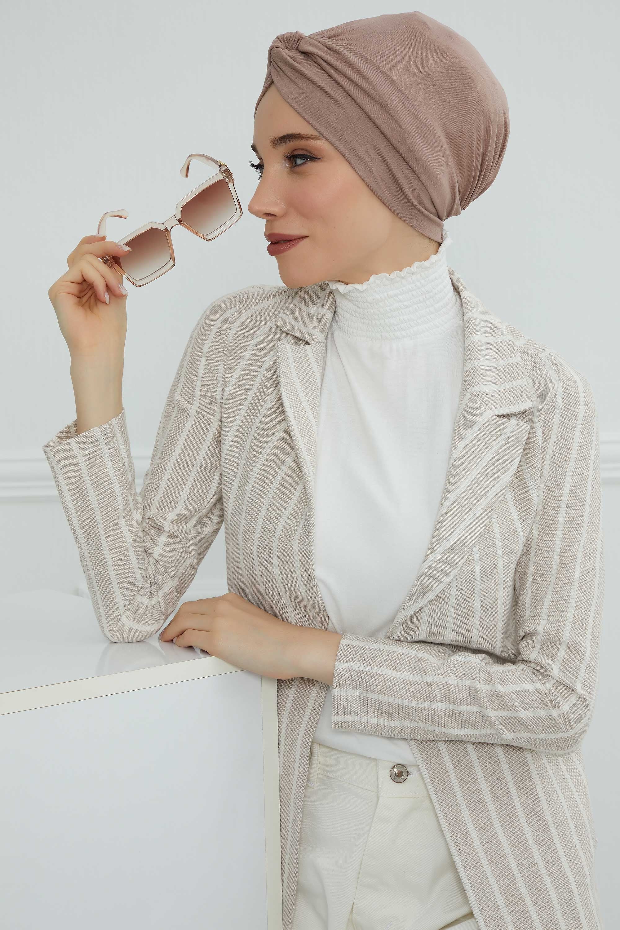 Maharajah Instant Turban Hijab for Women Headwrap Lightweight Headscarf Modest Headwear, Plain Stylish Bonnet Cap for Women,B-4 Mink