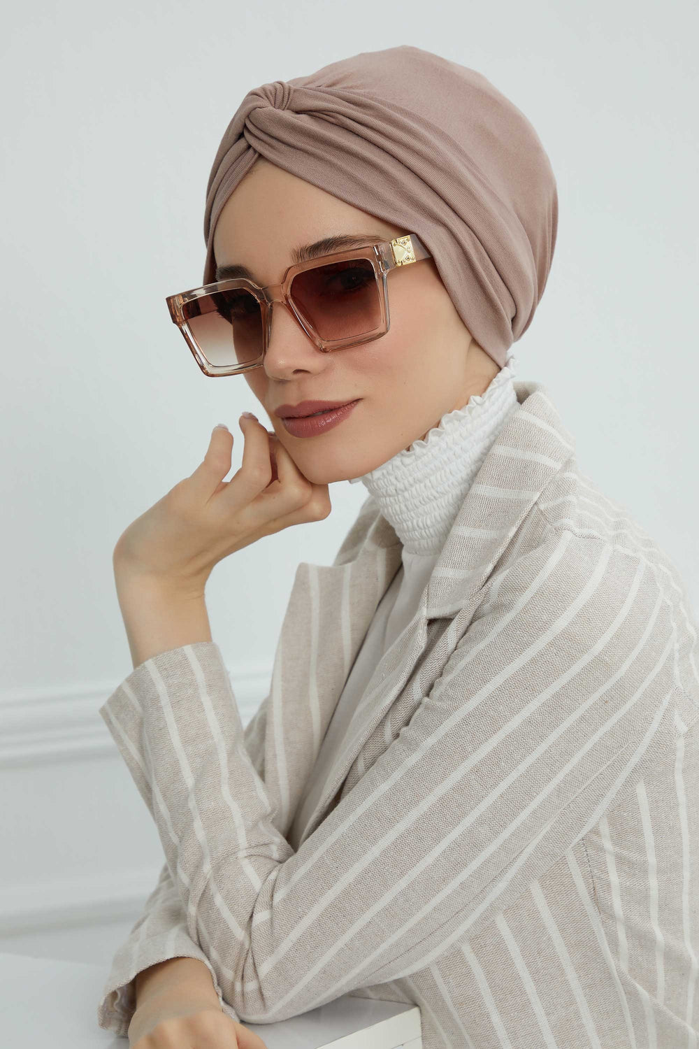 Maharajah Instant Turban Hijab for Women Headwrap Lightweight Headscarf Modest Headwear, Plain Stylish Bonnet Cap for Women,B-4 Mink