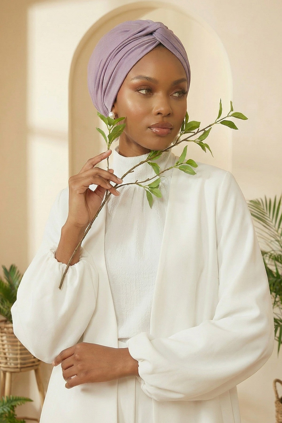Maharajah Instant Turban Hijab for Women Headwrap Lightweight Headscarf Modest Headwear, Plain Stylish Bonnet Cap for Women,B-4 Lilac