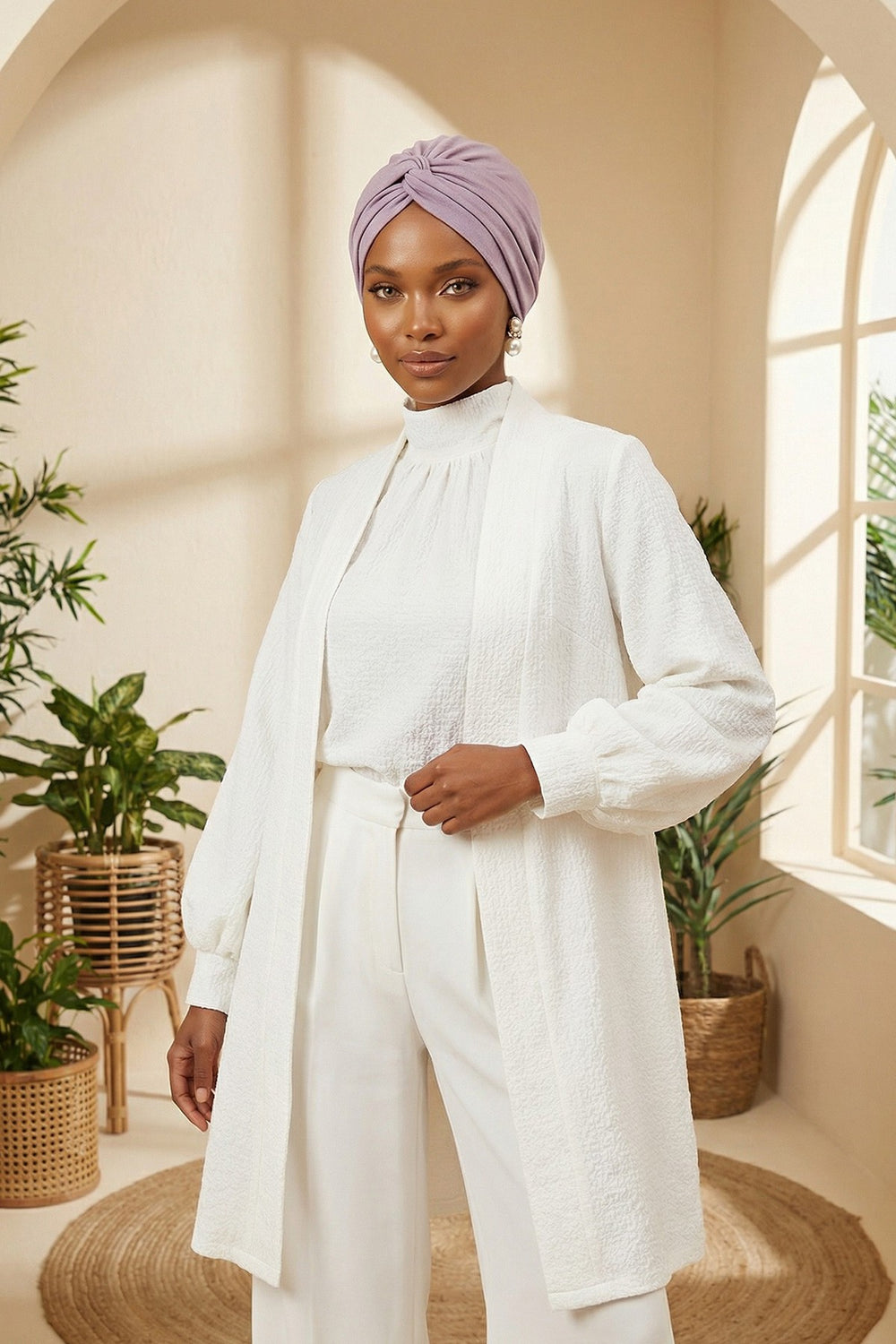 Maharajah Instant Turban Hijab for Women Headwrap Lightweight Headscarf Modest Headwear, Plain Stylish Bonnet Cap for Women,B-4 Lilac
