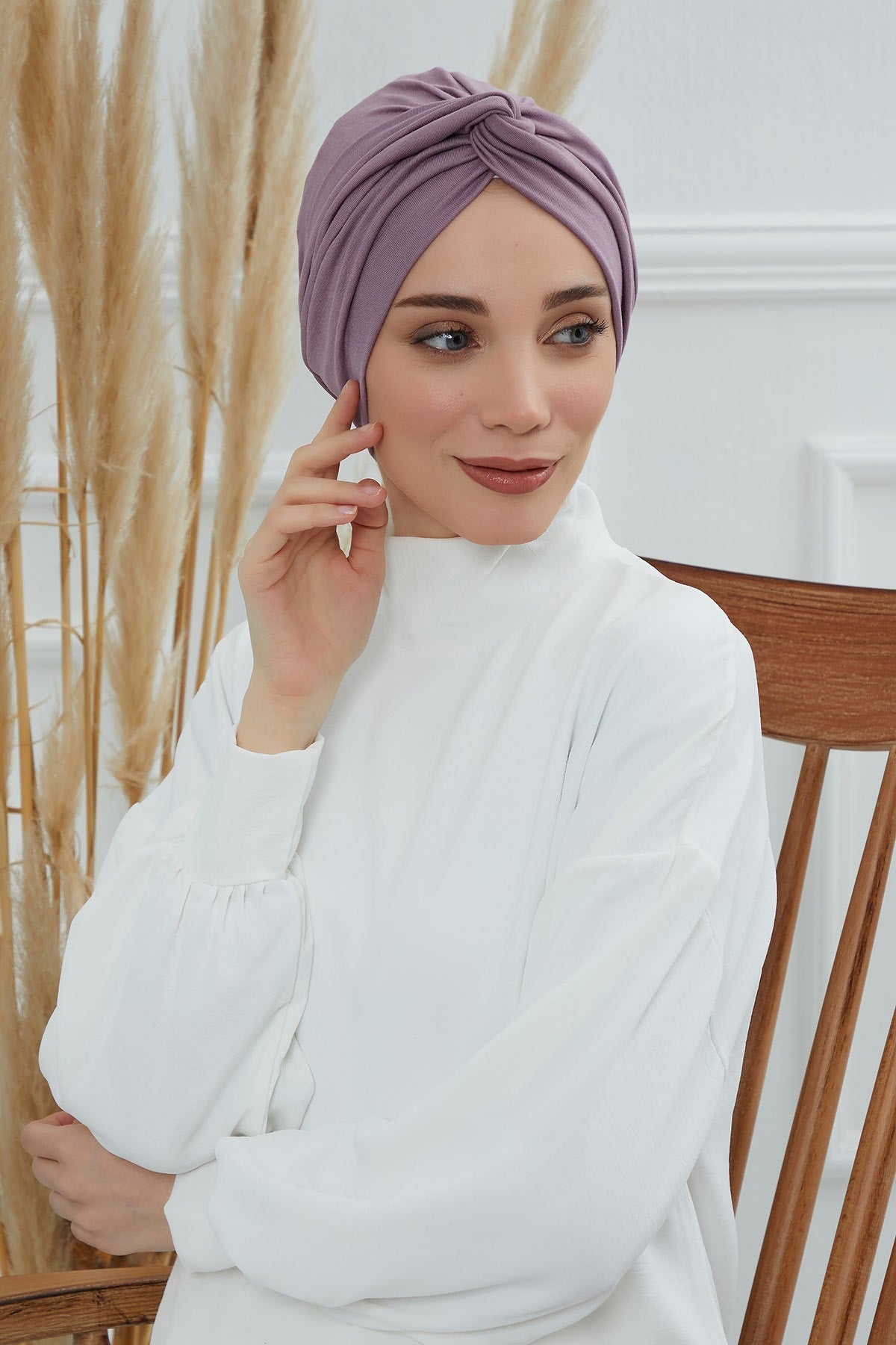 Maharajah Instant Turban Hijab for Women Headwrap Lightweight Headscarf Modest Headwear, Plain Stylish Bonnet Cap for Women,B-4 Lilac