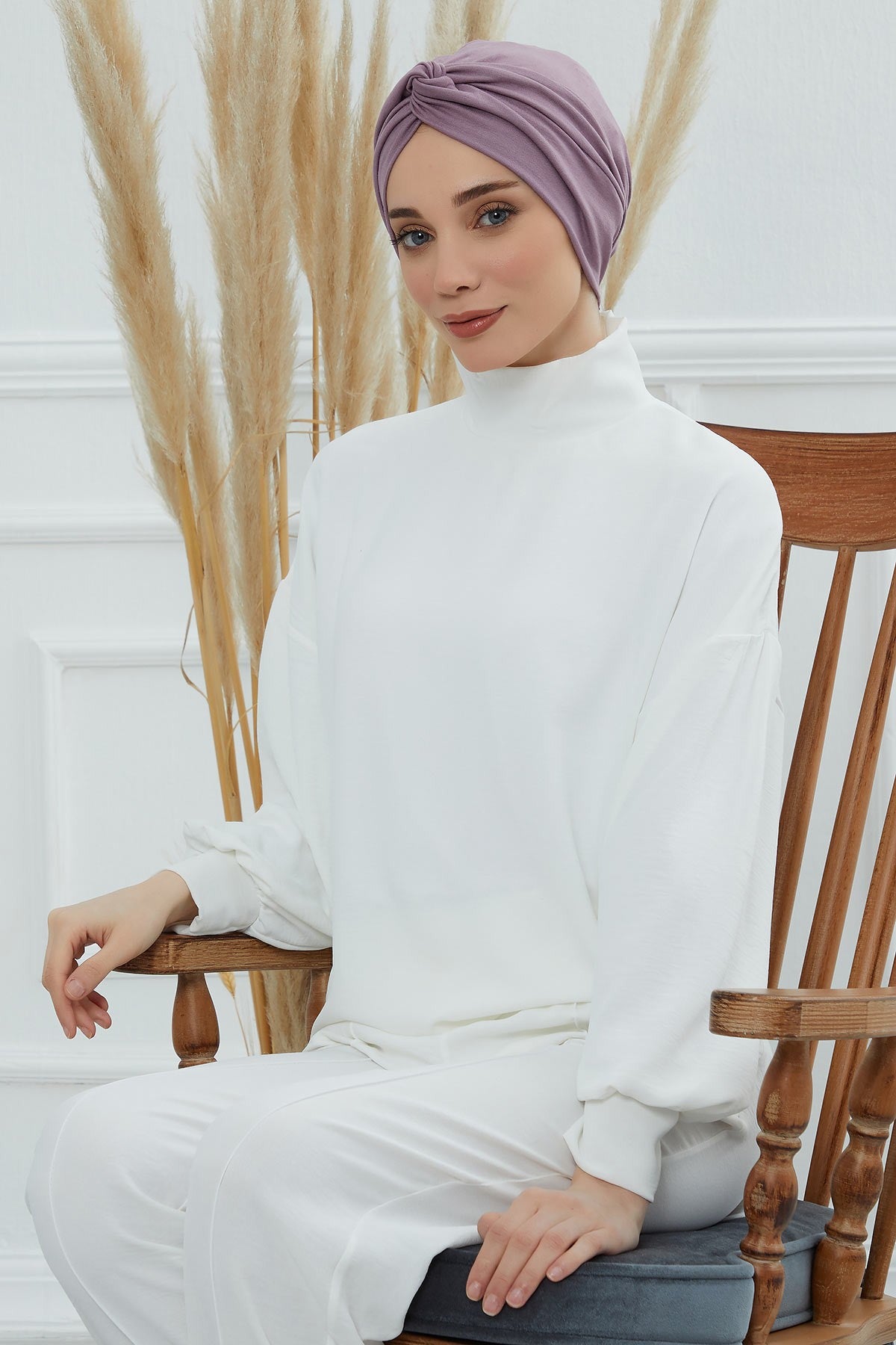 Maharajah Instant Turban Hijab for Women Headwrap Lightweight Headscarf Modest Headwear, Plain Stylish Bonnet Cap for Women,B-4 Lilac