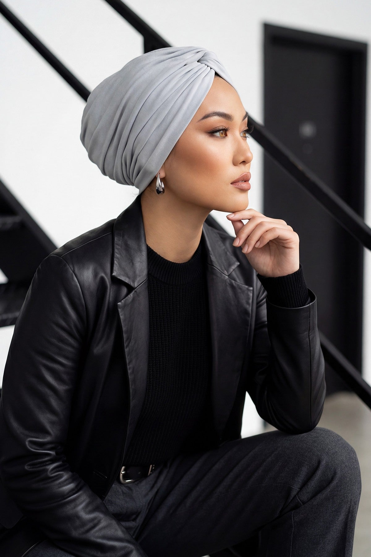 Maharajah Instant Turban Hijab for Women Headwrap Lightweight Headscarf Modest Headwear, Plain Stylish Bonnet Cap for Women,B-4 Grey 2