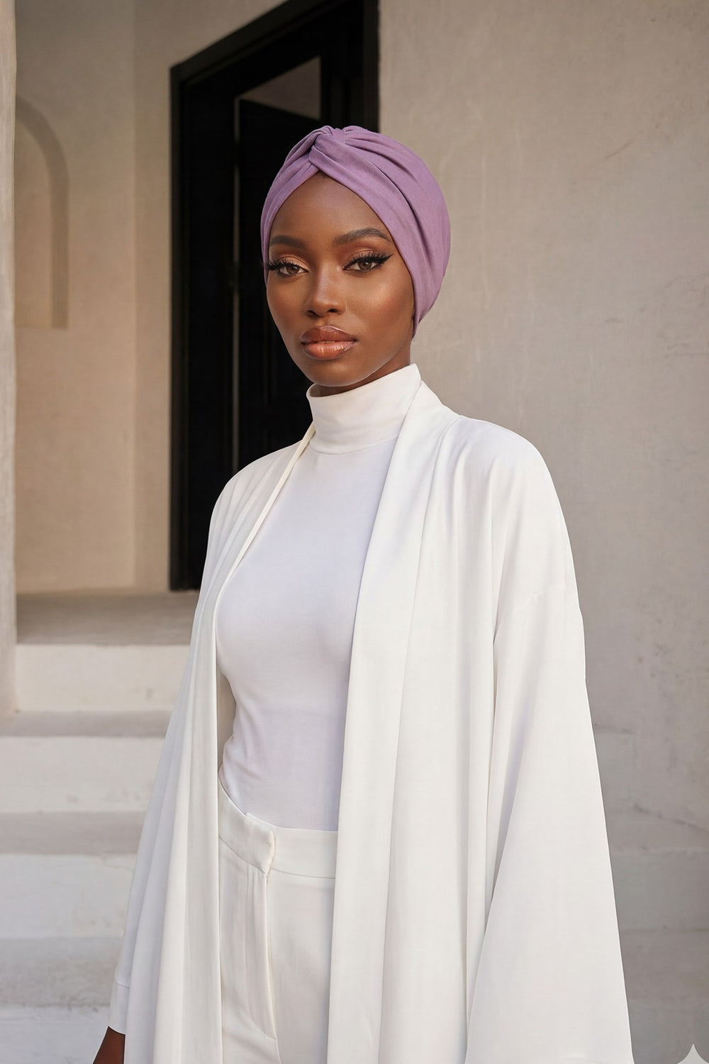 Maharajah Instant Turban Hijab for Women Headwrap Lightweight Headscarf Modest Headwear, Plain Stylish Bonnet Cap for Women,B-4 Purple 2