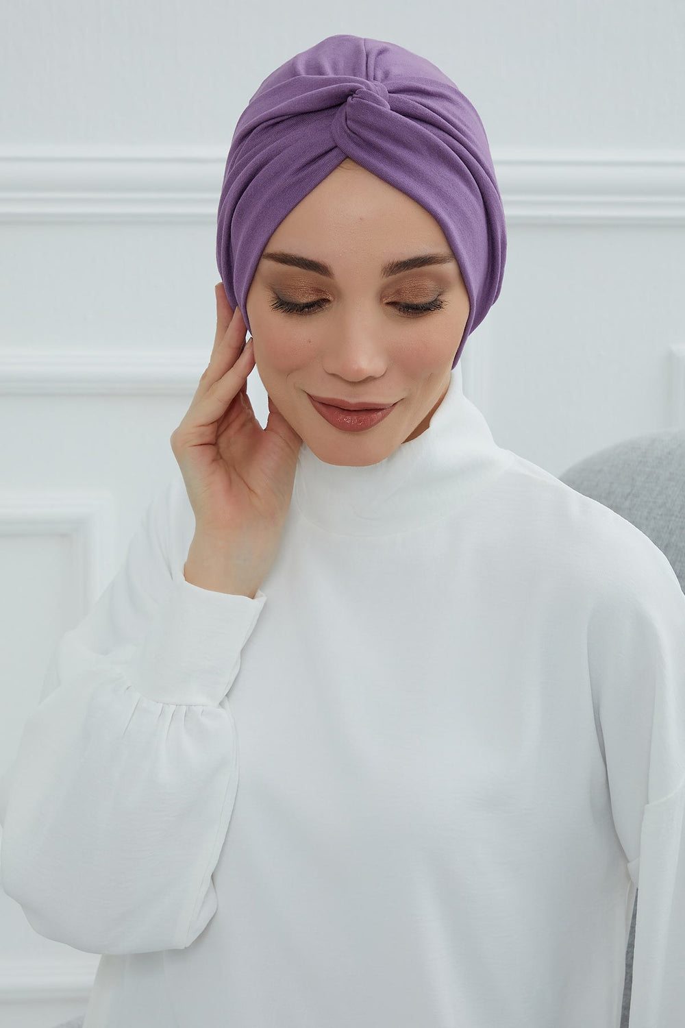 Maharajah Instant Turban Hijab for Women Headwrap Lightweight Headscarf Modest Headwear, Plain Stylish Bonnet Cap for Women,B-4 Purple 2