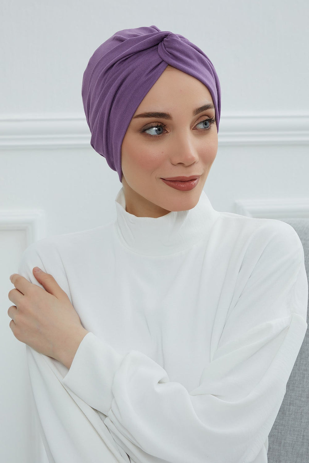 Maharajah Instant Turban Hijab for Women Headwrap Lightweight Headscarf Modest Headwear, Plain Stylish Bonnet Cap for Women,B-4 Purple 2