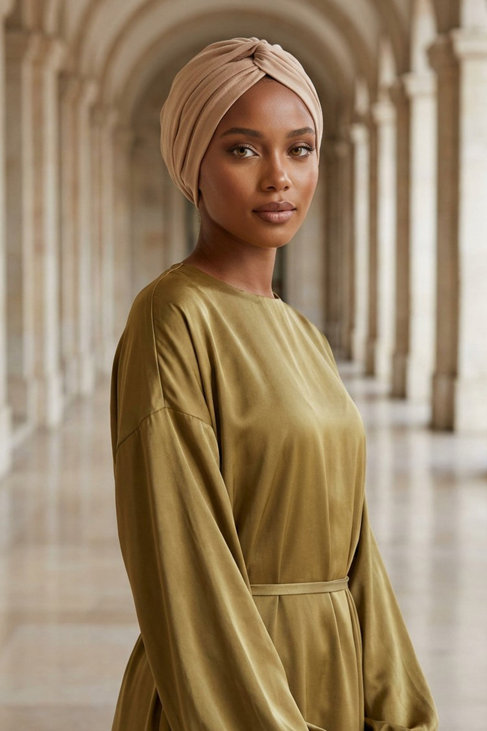 Maharajah Instant Turban Hijab for Women Headwrap Lightweight Headscarf Modest Headwear, Plain Stylish Bonnet Cap for Women,B-4 Sand Brown