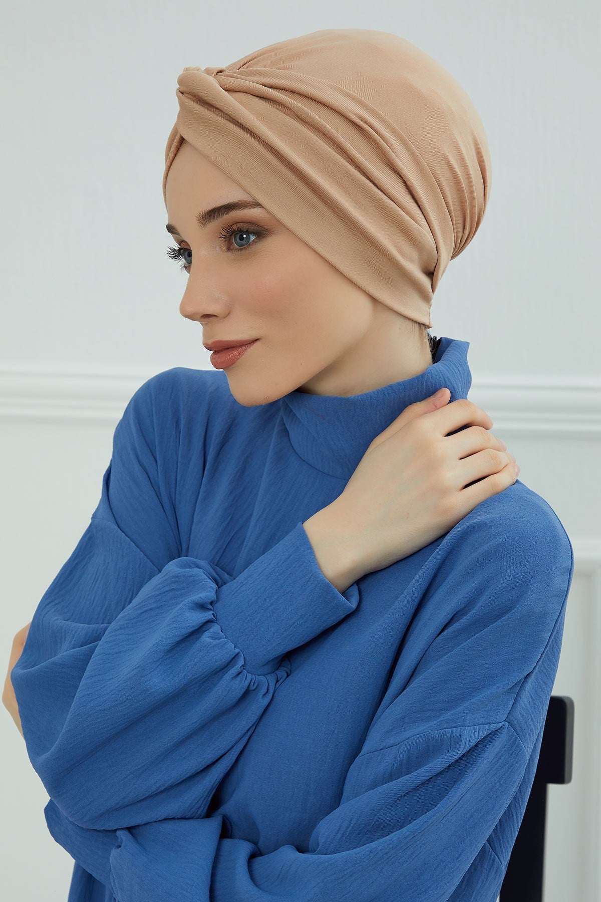 Maharajah Instant Turban Hijab for Women Headwrap Lightweight Headscarf Modest Headwear, Plain Stylish Bonnet Cap for Women,B-4 Sand Brown