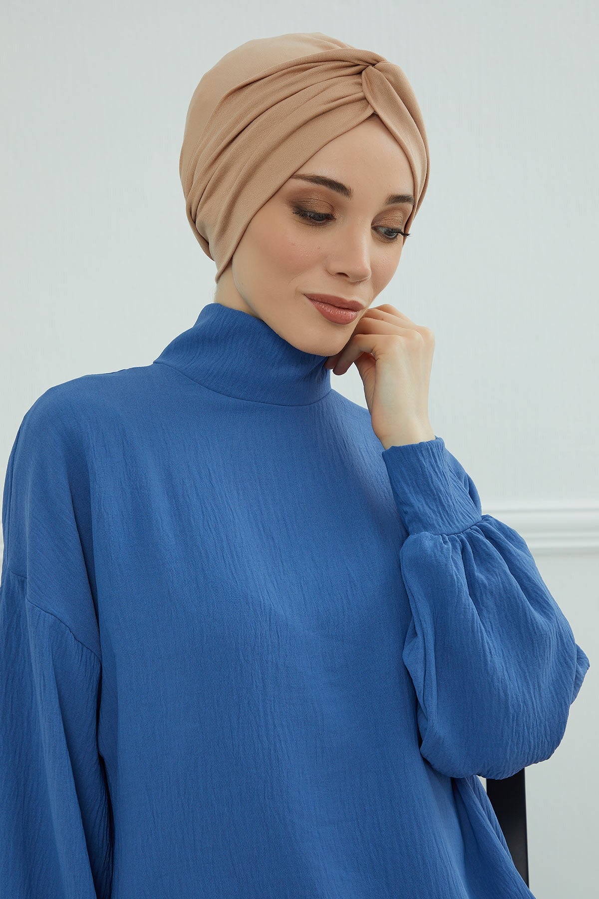 Maharajah Instant Turban Hijab for Women Headwrap Lightweight Headscarf Modest Headwear, Plain Stylish Bonnet Cap for Women,B-4 Sand Brown