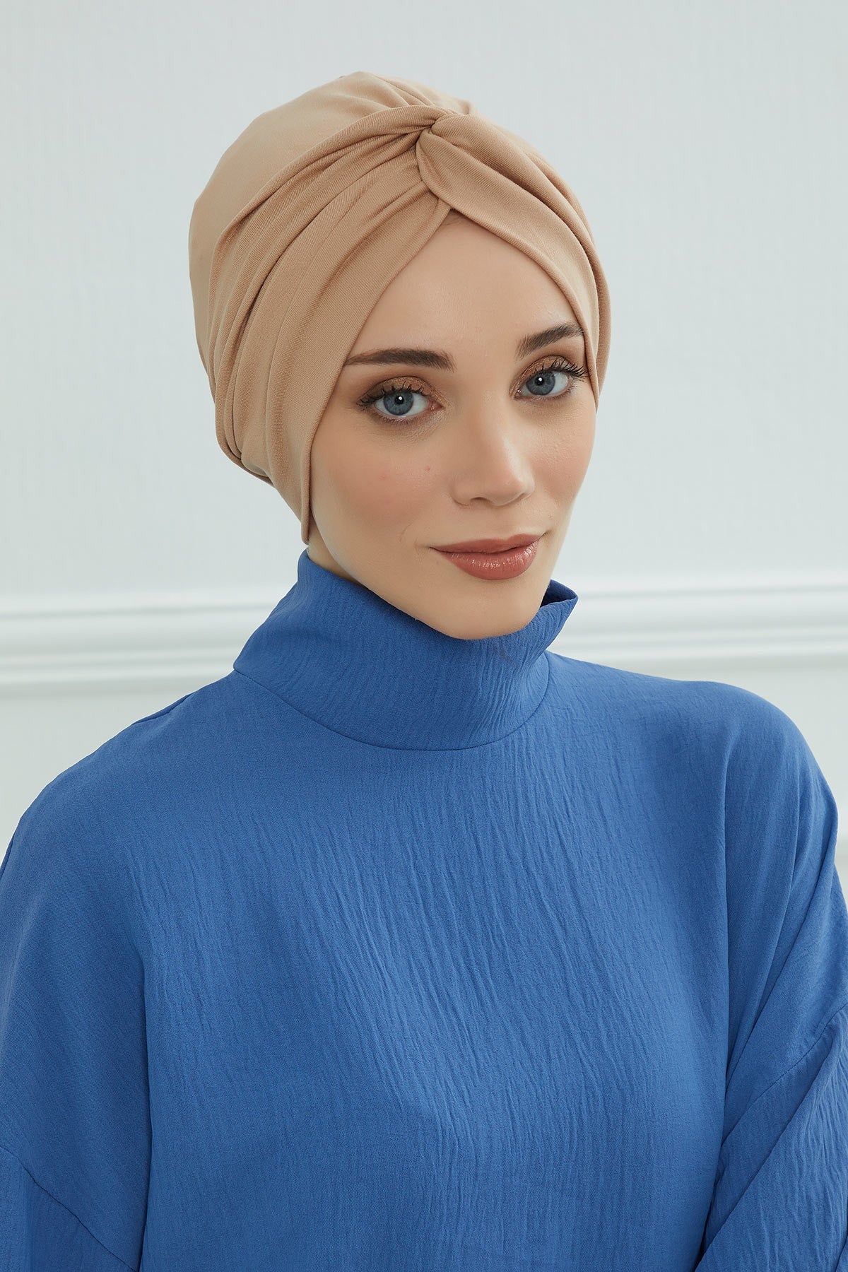 Maharajah Instant Turban Hijab for Women Headwrap Lightweight Headscarf Modest Headwear, Plain Stylish Bonnet Cap for Women,B-4 Sand Brown