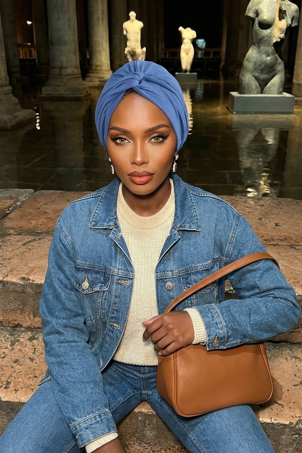 Maharajah Instant Turban Hijab for Women Headwrap Lightweight Headscarf Modest Headwear, Plain Stylish Bonnet Cap for Women,B-4 İndigo
