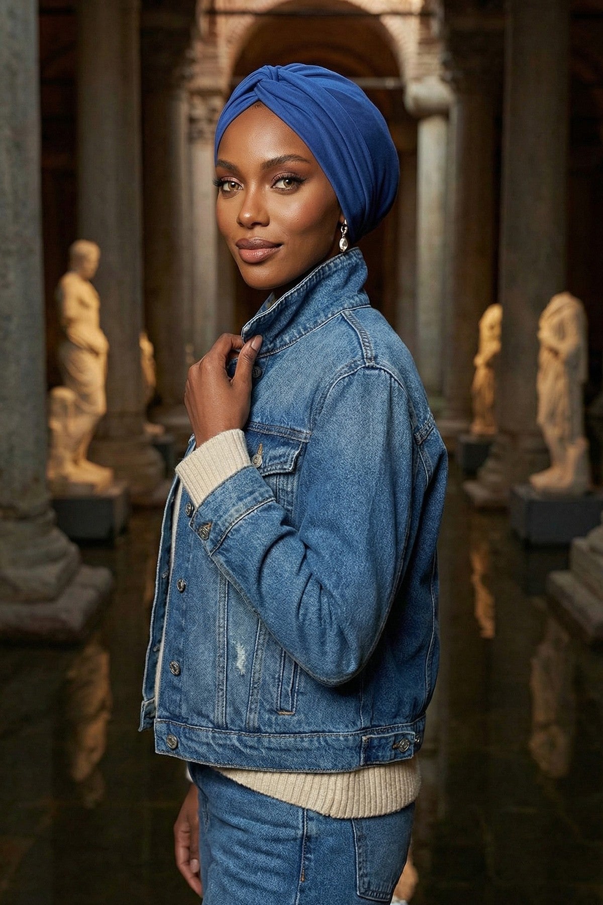 Maharajah Instant Turban Hijab for Women Headwrap Lightweight Headscarf Modest Headwear, Plain Stylish Bonnet Cap for Women,B-4 İndigo