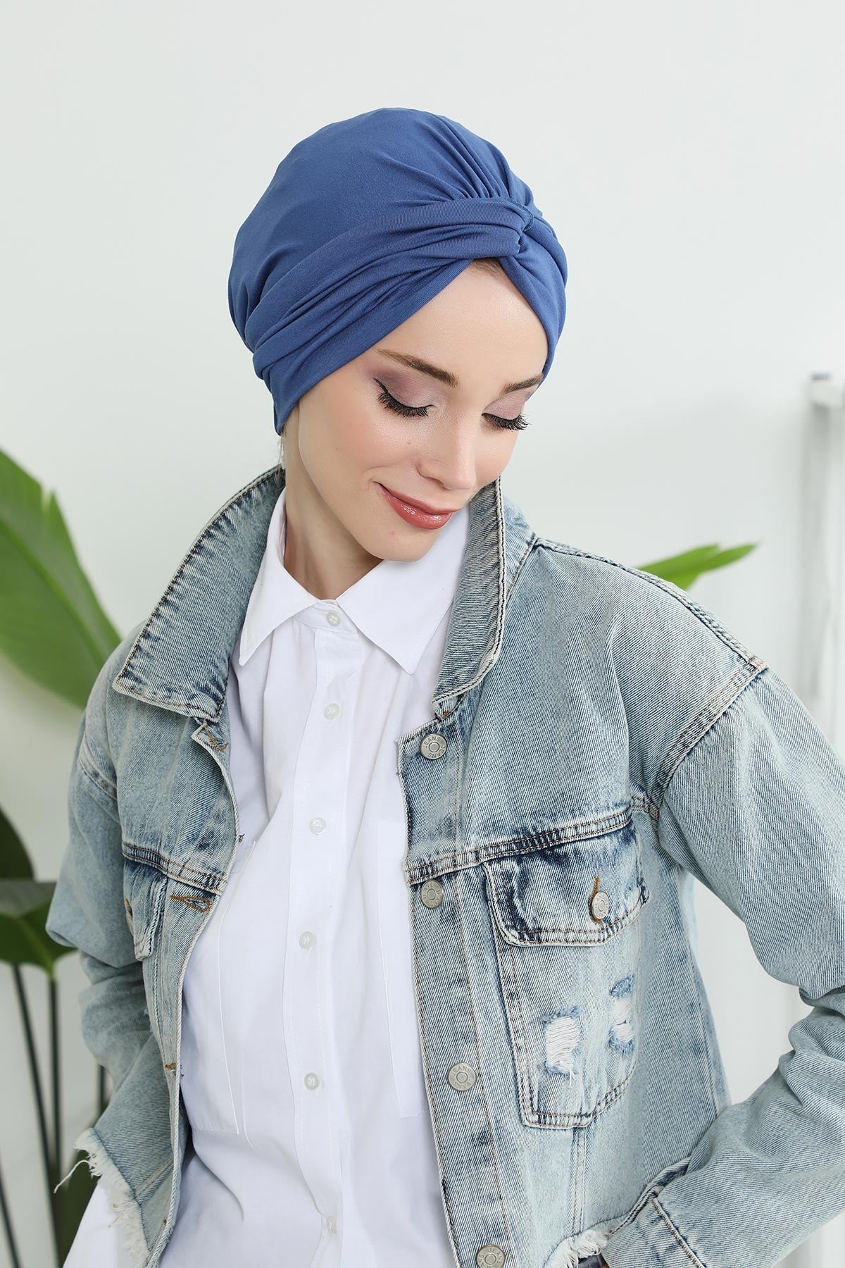 Maharajah Instant Turban Hijab for Women Headwrap Lightweight Headscarf Modest Headwear, Plain Stylish Bonnet Cap for Women,B-4 İndigo