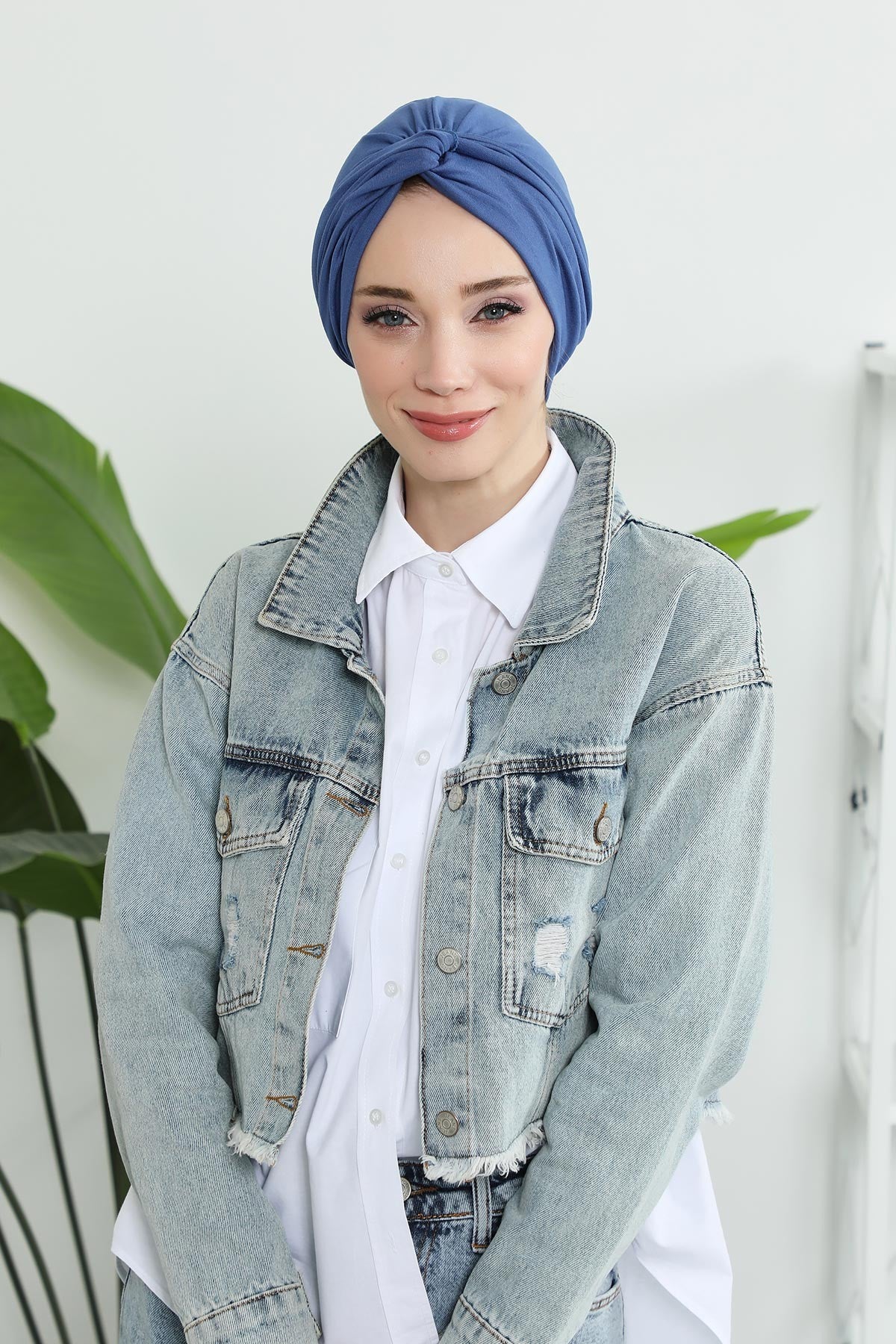 Maharajah Instant Turban Hijab for Women Headwrap Lightweight Headscarf Modest Headwear, Plain Stylish Bonnet Cap for Women,B-4 İndigo