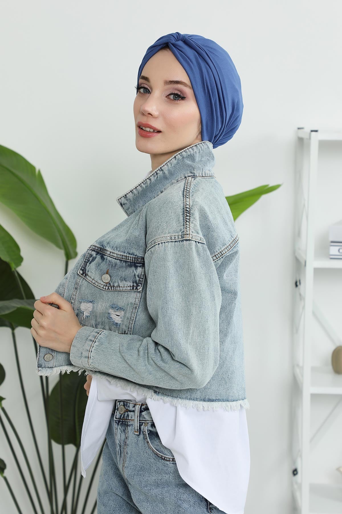 Maharajah Instant Turban Hijab for Women Headwrap Lightweight Headscarf Modest Headwear, Plain Stylish Bonnet Cap for Women,B-4 İndigo