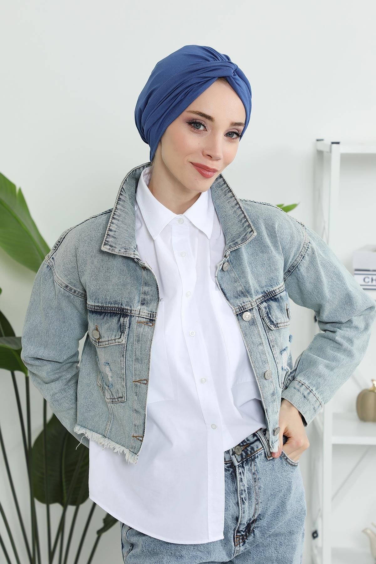 Maharajah Instant Turban Hijab for Women Headwrap Lightweight Headscarf Modest Headwear, Plain Stylish Bonnet Cap for Women,B-4 İndigo