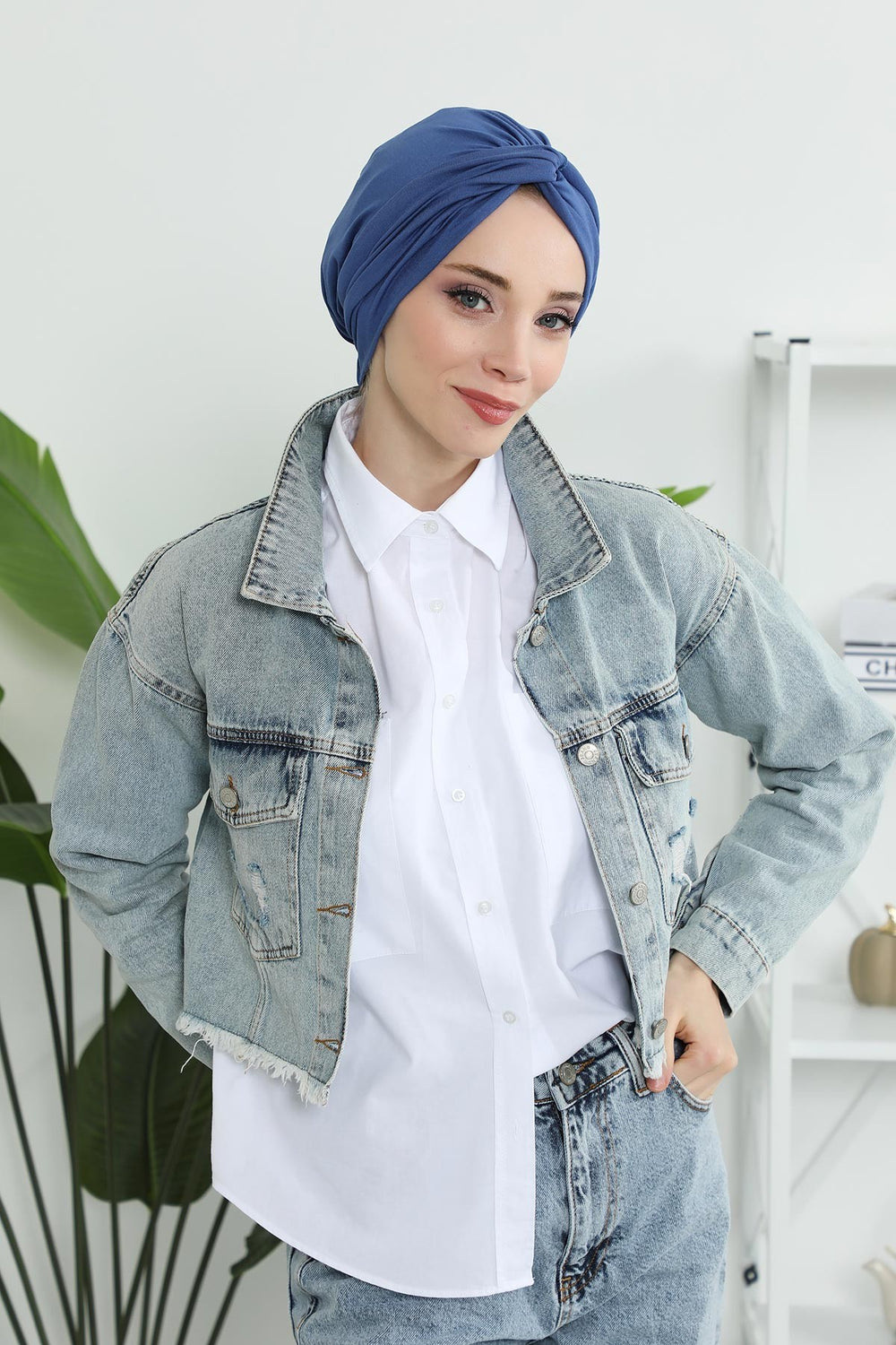 Maharajah Instant Turban Hijab for Women Headwrap Lightweight Headscarf Modest Headwear, Plain Stylish Bonnet Cap for Women,B-4 İndigo