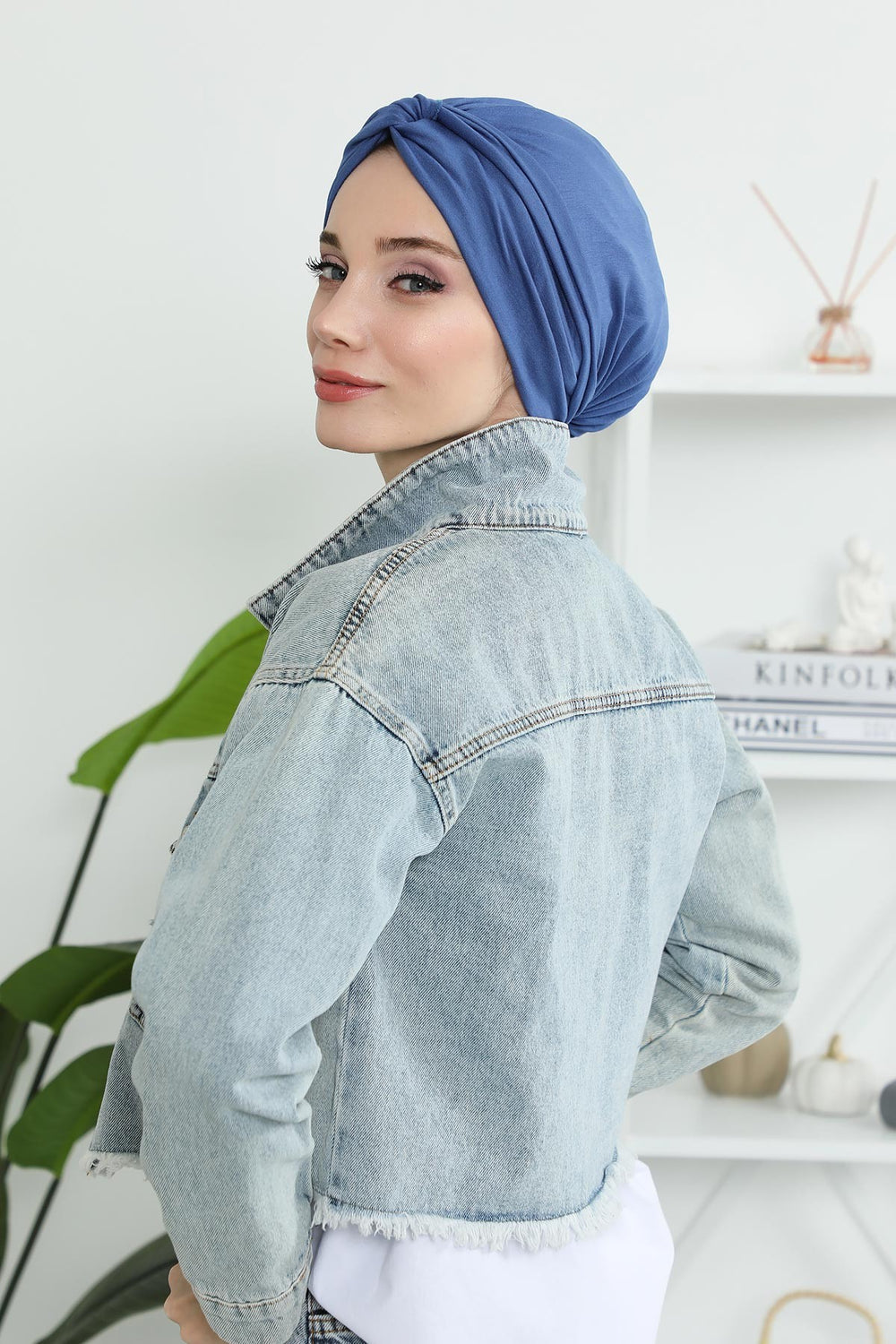 Maharajah Instant Turban Hijab for Women Headwrap Lightweight Headscarf Modest Headwear, Plain Stylish Bonnet Cap for Women,B-4 İndigo