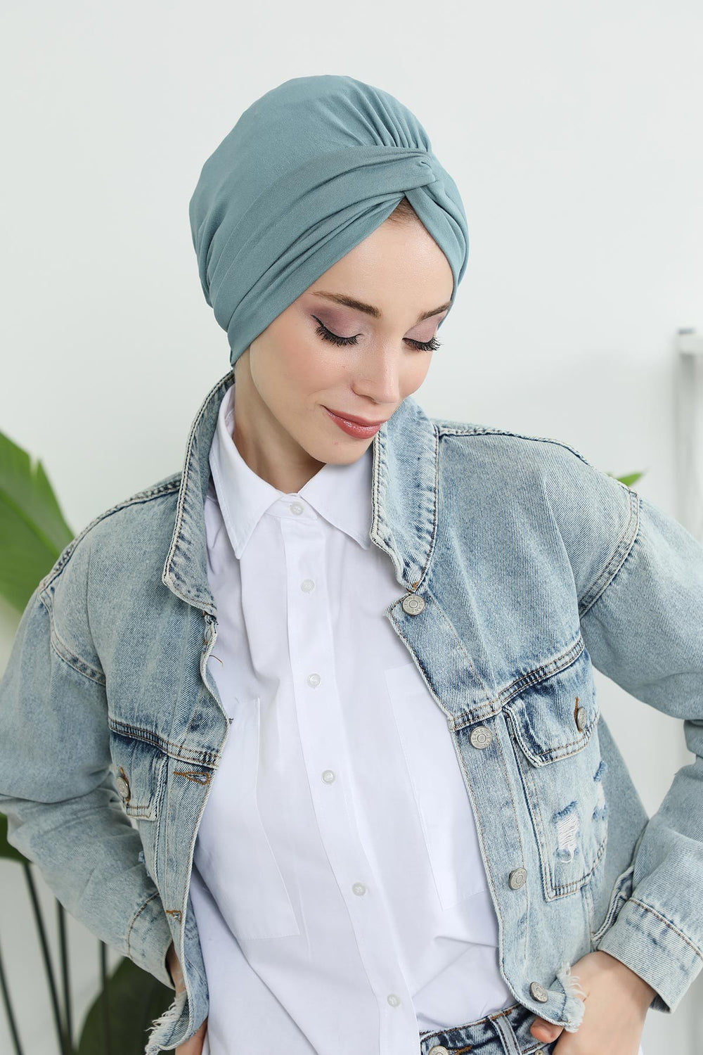 Maharajah Instant Turban Hijab for Women Headwrap Lightweight Headscarf Modest Headwear, Plain Stylish Bonnet Cap for Women,B-4 Dark Mint